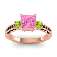 Pink Tourmaline Ring In 18K Rose Gold With Peridot And Black Onyx Stambha Princess Three-stone Ring