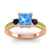 Swiss Blue Topaz Ring In 18K Rose Gold With Black Onyx And Peridot Stambha Princess Three-stone Ring