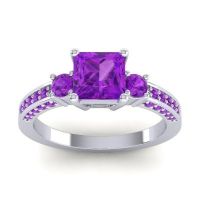 Amethyst Ring In Palladium Stambha Princess Three-stone Ring