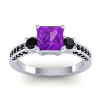 Amethyst Ring In Palladium With Black Onyx Stambha Princess Three-stone Ring