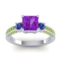 Amethyst Ring In 14k White Gold With Blue Sapphire And Peridot Stambha Princess Three-stone Ring