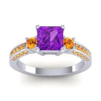 Amethyst Ring In Palladium With Citrine Stambha Princess Three-stone Ring