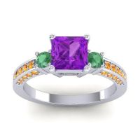 Amethyst Ring In Palladium With Emerald And Citrine Stambha Princess Three-stone Ring