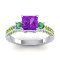 Amethyst Ring In 14k White Gold With Emerald And Peridot Stambha Princess Three-stone Ring