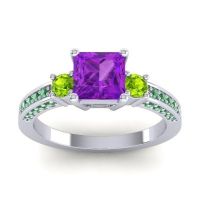 Amethyst Ring In Palladium With Peridot And Emerald Stambha Princess Three-stone Ring