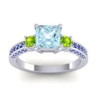 Aquamarine Ring In Palladium With Peridot And Blue Sapphire Stambha Princess Three-stone Ring