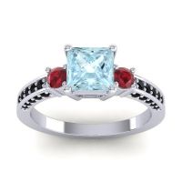 Aquamarine Ring In Palladium With Ruby And Black Onyx Stambha Princess Three-stone Ring