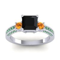 Black Onyx Ring In Palladium With Citrine And Emerald Stambha Princess Three-stone Ring