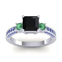 Black Onyx Ring In Palladium With Emerald And Blue Sapphire Stambha Princess Three-stone Ring