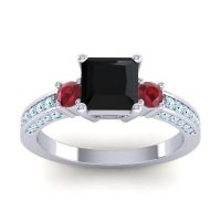 Black Onyx Ring In Palladium With Ruby And Aquamarine Stambha Princess Three-stone Ring