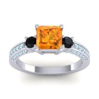 Citrine Ring In Palladium With Black Onyx And Aquamarine Stambha Princess Three-stone Ring