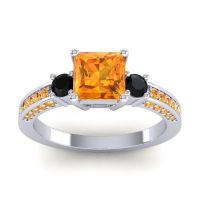 Citrine Ring In Palladium With Black Onyx Stambha Princess Three-stone Ring