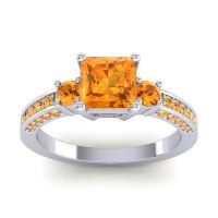 Citrine Ring In Palladium Stambha Princess Three-stone Ring