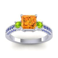Citrine Ring In Palladium With Peridot And Blue Sapphire Stambha Princess Three-stone Ring