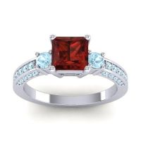Garnet Ring In 18k White Gold With Aquamarine Stambha Princess Three-stone Ring