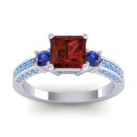 Garnet Ring In Palladium With Blue Sapphire And Swiss Blue Topaz Stambha Princess Three-stone Ring