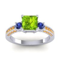 Peridot Ring In Palladium With Blue Sapphire And Citrine Stambha Princess Three-stone Ring