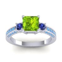 Peridot Ring In Palladium With Blue Sapphire And Swiss Blue Topaz Stambha Princess Three-stone Ring
