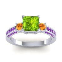 Peridot Ring In Platinum With Citrine And Amethyst Stambha Princess Three-stone Ring