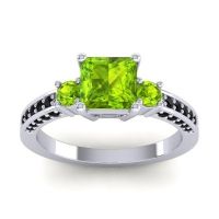 Peridot Ring In Palladium With Black Onyx Stambha Princess Three-stone Ring