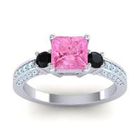 Pink Tourmaline Ring In Palladium With Black Onyx And Aquamarine Stambha Princess Three-stone Ring