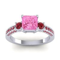 Pink Tourmaline Ring In Palladium With Ruby Stambha Princess Three-stone Ring