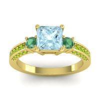Aquamarine Ring In 18k Yellow Gold With Emerald And Peridot Stambha Princess Three-stone Ring