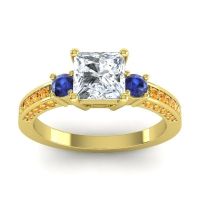 Diamond Ring In 14k Yellow Gold With Blue Sapphire And Citrine Stambha Princess Three-stone Ring