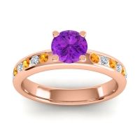 Amethyst Ring In 14K Rose Gold With Citrine And Lab Diamond Dharma Round Classic Ring