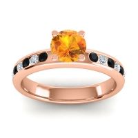 Citrine Engagement Ring In 14K Rose Gold With Black Onyx And Diamond - Dharma Round Classic Ring