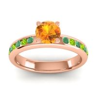 Citrine Ring In 14K Rose Gold With Emerald And Peridot Dharma Round Classic Ring