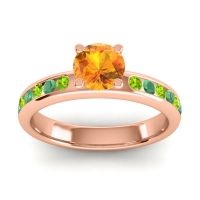 Citrine Ring In 14K Rose Gold With Peridot And Emerald Dharma Round Classic Ring