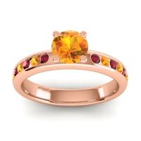 Citrine Ring In 14K Rose Gold With Ruby Dharma Round Classic Ring