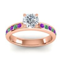 Lab Diamond Ring In 14K Rose Gold With Amethyst And Emerald Dharma Round Classic Ring