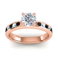 Lab Diamond Ring In 14K Rose Gold With Black Onyx And Aquamarine Dharma Round Classic Ring