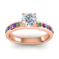 Lab Diamond Ring In 14K Rose Gold With Emerald And Amethyst Dharma Round Classic Ring
