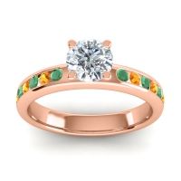 Lab Diamond Ring In 14K Rose Gold With Emerald And Citrine Dharma Round Classic Ring