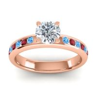 Lab Diamond Ring In 14K Rose Gold With Swiss Blue Topaz And Ruby Dharma Round Classic Ring