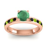 Emerald Ring In 14K Rose Gold With Black Onyx And Peridot Dharma Round Classic Ring