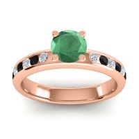 Emerald Ring In 14K Rose Gold With Lab Diamond And Black Onyx Dharma Round Classic Ring