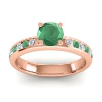 Emerald Ring In 14K Rose Gold With Lab Diamond Dharma Round Classic Ring