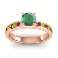 Emerald Ring In 14K Rose Gold With Ruby And Peridot Dharma Round Classic Ring