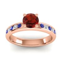 Garnet Ring In 14K Rose Gold With Blue Sapphire And Lab Diamond Dharma Round Classic Ring