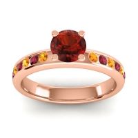 Garnet Ring In 14K Rose Gold With Citrine And Ruby Dharma Round Classic Ring
