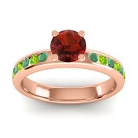 Garnet Ring In 14K Rose Gold With Emerald And Peridot Dharma Round Classic Ring