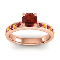 Garnet Ring In 14K Rose Gold With Ruby And Citrine Dharma Round Classic Ring