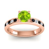 Peridot Engagement Ring In 14K Rose Gold With Black Onyx And Diamond - Dharma Round Classic Ring
