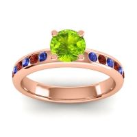 Peridot Ring In 14K Rose Gold With Blue Sapphire And Garnet Dharma Round Classic Ring