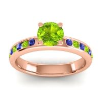 Peridot Ring In 14K Rose Gold With Blue Sapphire Dharma Round Classic Ring