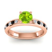Peridot Ring In 14K Rose Gold With Diamond And Black Onyx Dharma Round Classic Ring